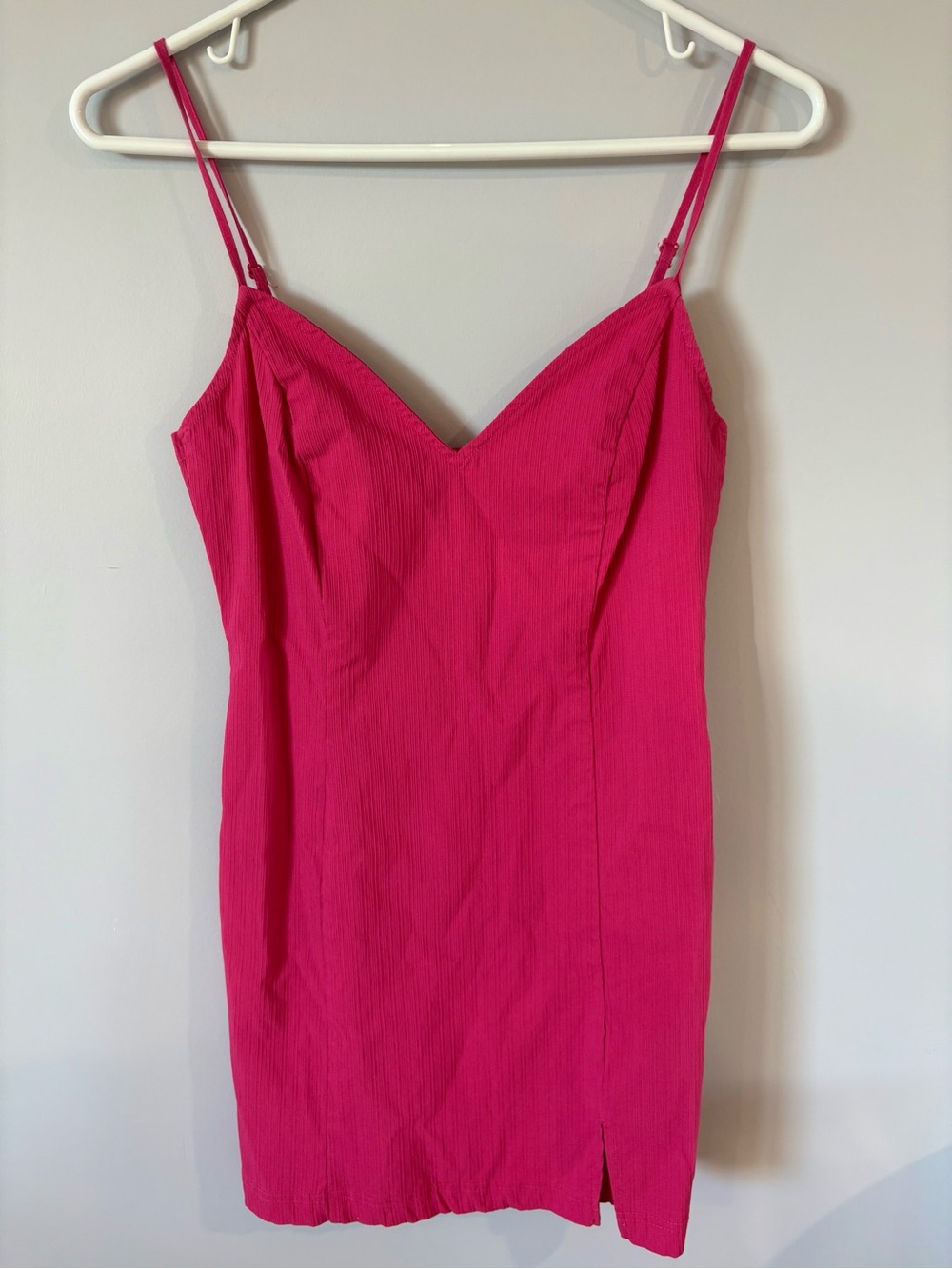 Hot Pink Sexy Spaghetti Strap Mini Dress with V Neck